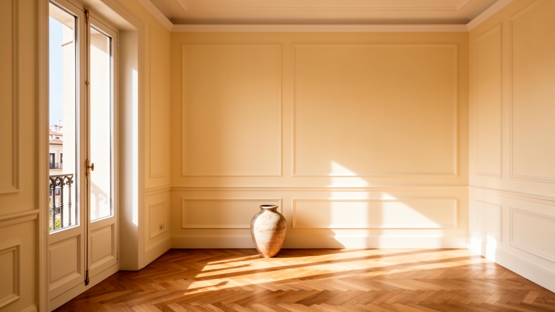 Vivienda recién pintada por Brafel en Madrid, paredes en tono crema con luz natural